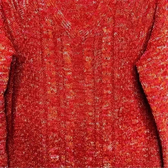 Time And  Tru Cable Knit Sweater V-Neck Orangeish-Red Size Large - Picture 13 of 16
